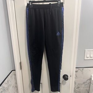 Adidas men’s Black Joggers with purple metallic stripes